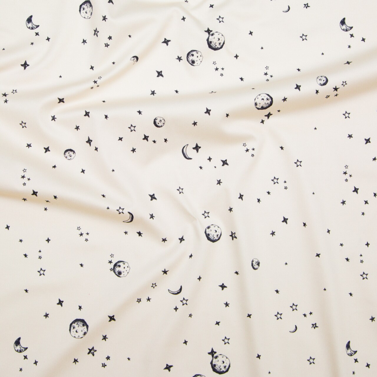 1 Yard White Stars and Moons Black and Beige Stretch Cotton Sateen Fabric